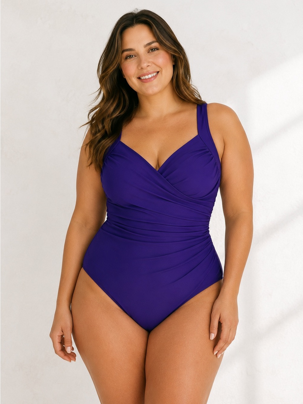 Miraclesuit 18W Purple One Piece suit Underwire Tummy Control Ruched Slimming